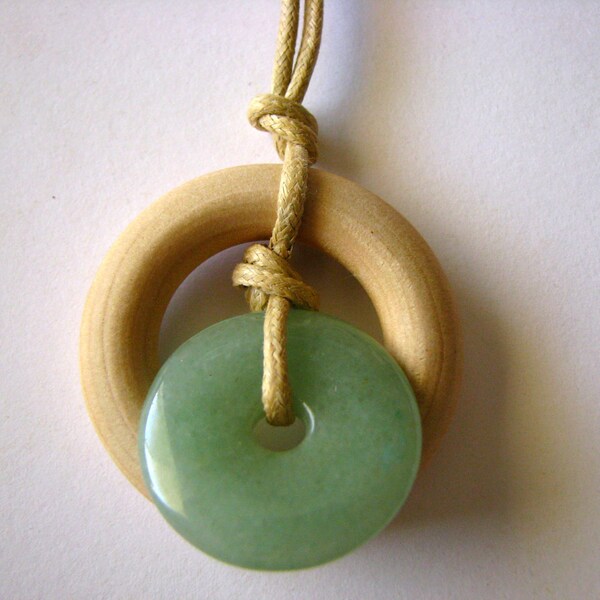 CLOSING LIQUIDATION SALE Mini Stone in Wood - Wooden Teething Necklace with 30mm Aventurine Pendant