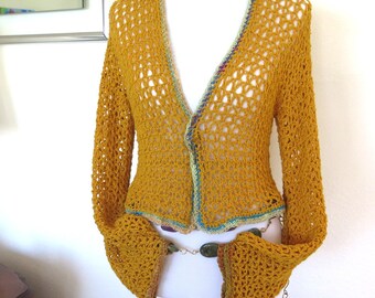 Gold Crochet Jacket Cardigan Summer 