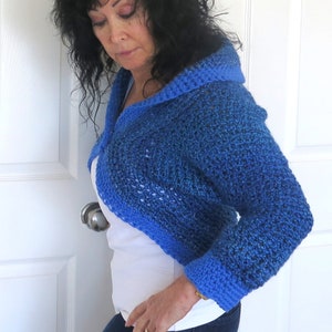 Blue Circle Shrug, Short Crochet Homespun Sweater Shrug, Fashion Knitwear