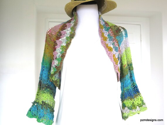 Top Colorful Hand Knit Noro Silk Blend Shrug, Luxury Bolero Jacket, Gift for her