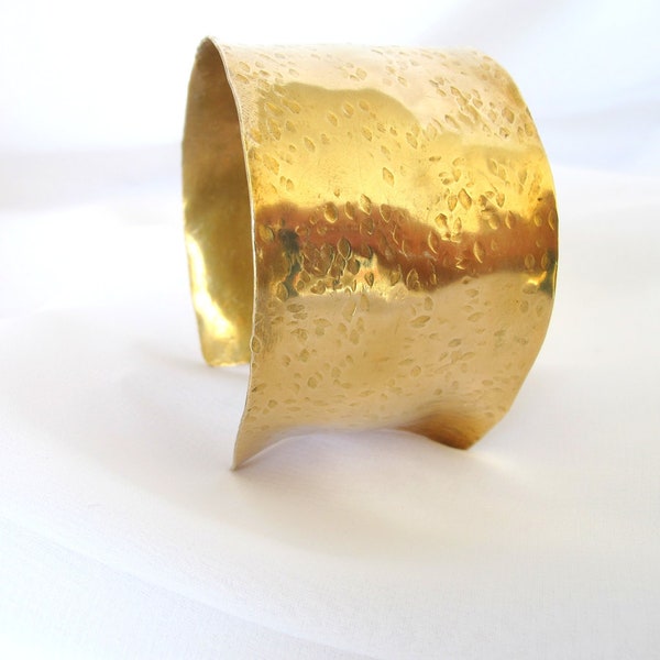 Hand Forged Hammered Brass Cuff Bracelet - Boho Wide Wrist Cuff