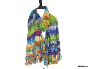 Luxury Silk Knit Shawl, Noro Hand Dyed Knit Wrap with Fringe, Gift for Her