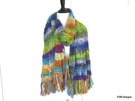 Luxury Silk Knit Shawl Noro Hand Dyed Knit Wrap with Fringe | Etsy