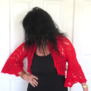 Red Hand knit Bolero Shrug, Vegan Acrylic Mohair Shrug