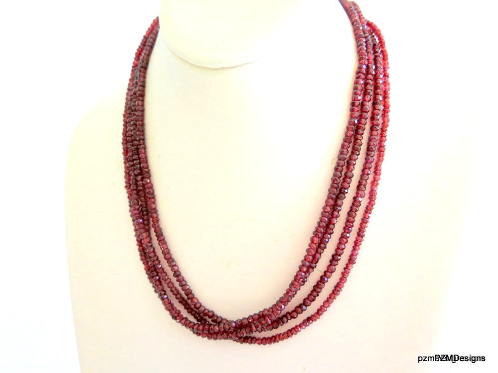 Red 4 Strand Necklace Pyrope Statement Necklace Etsy