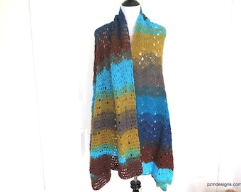 Large Multi Colored Crochet Shawl, Gift for Her