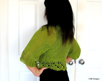 Green Knit Cardigan Sweater,Soft Every Day Shrug, Unique Luxury Knit Outerwear