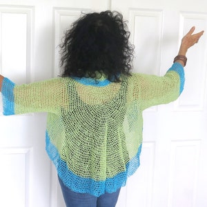 Green and Turquoise Thread Crochet Summer Shrug with Sequins
