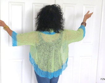 Green and Turquoise Thread Crochet Summer Shrug with Sequins