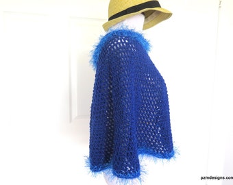 Royal Blue Short Crochet Poncho