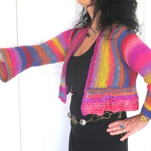 Short colorful Hand Knit Sweater Shrug