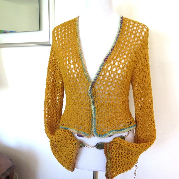 Gold crochet cardigan discount