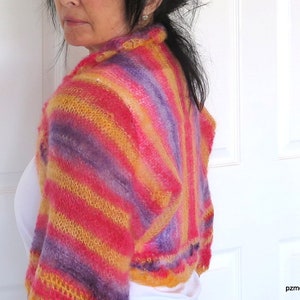 Pastel silk shrug, kid mohair and silk sweater shrug, luxurious hand knit cardigan bolero