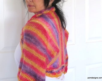 Pastel silk shrug, kid mohair and silk sweater shrug, luxurious hand knit cardigan bolero