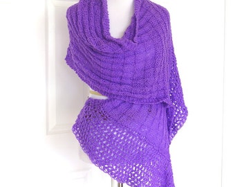 Colorful Lilac Knit Shawl, Lightweight Summer Wrap, Gift for Her