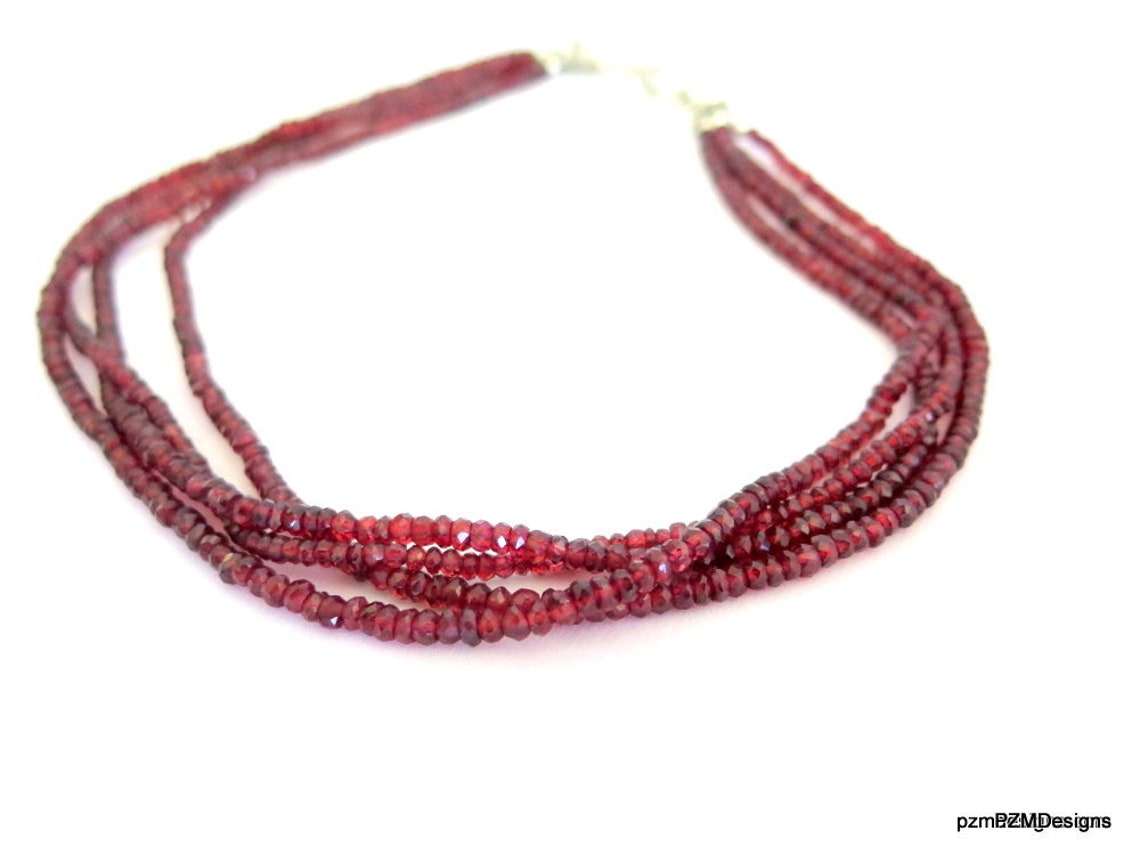 Red 4 Strand Necklace Pyrope Statement Necklace Etsy