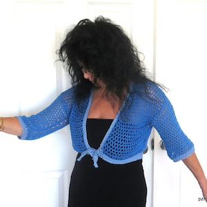 Blue Thread Tie Front Shrug