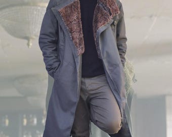 Cyberpunk-inspirerad lång kappa för män och kvinnor | Futuristisk vintertrenchcoat med fuskpälskrage | Sci-Fi-cosplayjacka | Gratis plånboksgåva