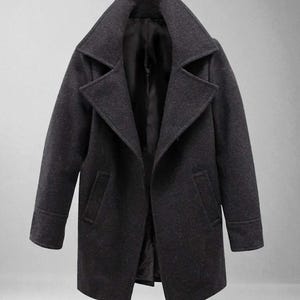 Men&#39;s Classic Wool Peacoat | Warm Winter Long Coat with Wide Lapel Collar & Pockets | Stylish Outerwear