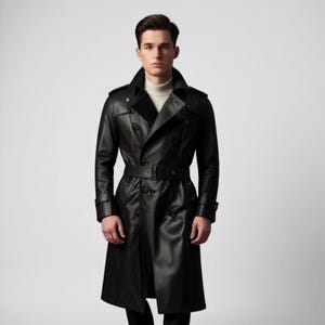 Vintage 1950s WW2 Military Wool Trench Coat – Men’s Long Overcoat with Belt, 6 Pockets, Warm Winter Army Uniform Style
