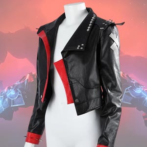Arcane Season 2 Vi Cosplay Jacket | LOL Spiked Faux Leather Coat | Red & Black Punk Biker Costume for Cosplay, Halloween, Conventions