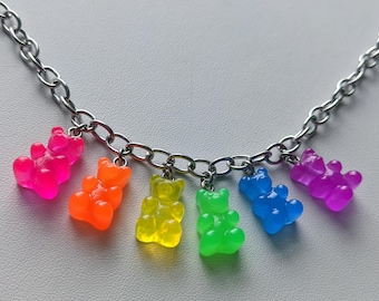 Rainbow gummy bear resin necklace or bracelet