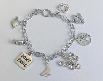 Hitchhikers Guide to the Galaxy inspired charm bracelet/necklace