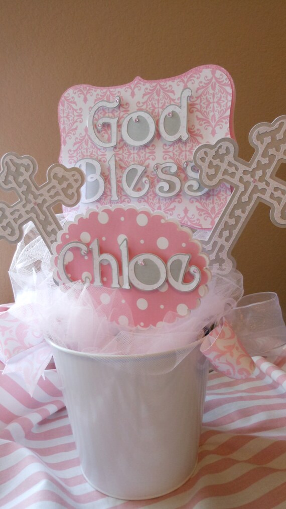 Items similar to Baptismal centerpiece (God Bless) Christening 1st