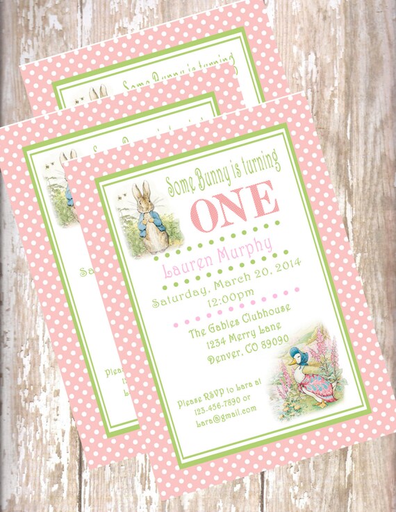 peter rabbit birthday invitations bunny printable pdf easter etsy