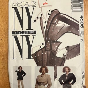 May include: A vintage McCall's NY NY sewing pattern envelope. The front features the text "McCall's NY NY THE COLLECTION" in large black letters. The envelope has illustrations of clothing designs and the number 4506. Size 10.