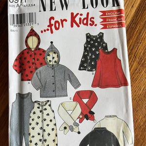 new Look sewing pattern 6911 baby children little girls boys jumpsuit overalls hoodie jacket tee top jumper dress dog scarf size 1/2-4