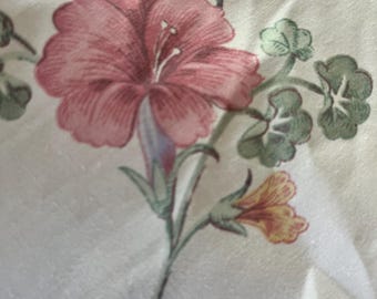 Vintage new Stevens pink and green floral sheet in excellent condition no smells upcycling sewing repurposing full size 88x68”
