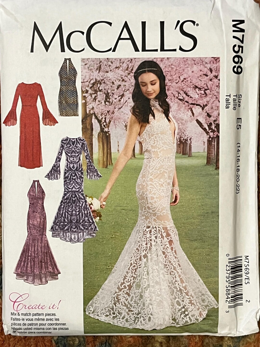 chinese dress ladies McCall's Pattern M7569 Misses' Column and Mermaid-Style Dresses with Bodice  and Sleeve Variations 7569 main image 1