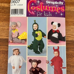 Brand new Simplicity 0607  sewing pattern Halloween costume dragon panda mouse bear angel cherub for babies toddlers size 1/2 - 5