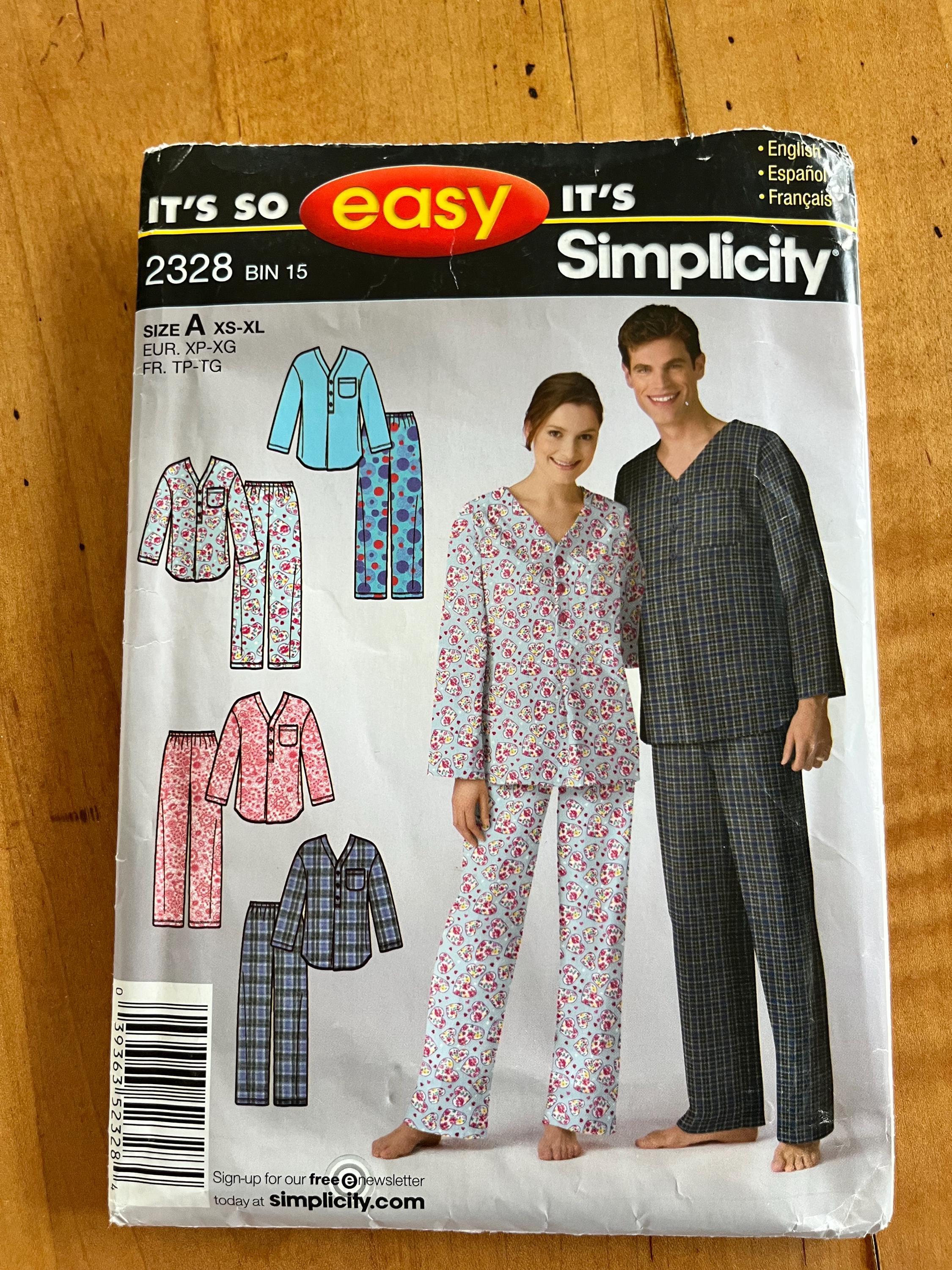 Simplicity 2328 Pajama Top and Bottom Pattern for Misses, Men or Teen ...