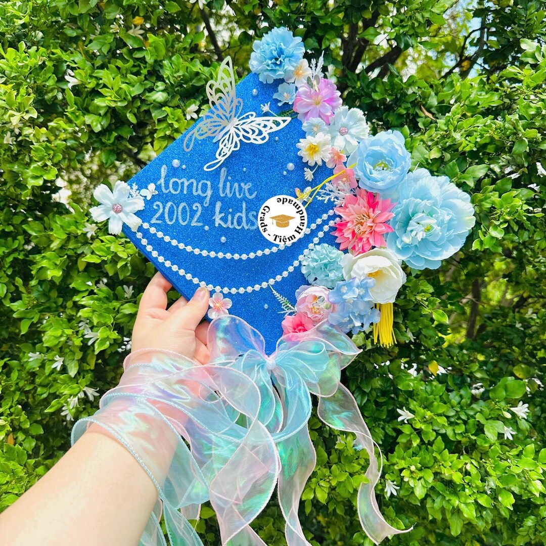 Custom Ocean-inspired Graduation Cap Topper | Artificial Flowers With ...
