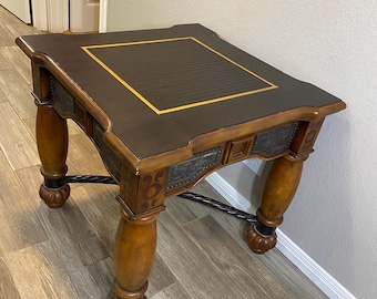 Ornate Burl Wood Coffee Table - Neoclassical Style Accent Table with Metal "X" Base
