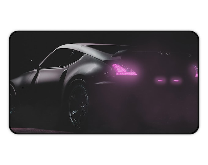 Neon Taillights Sports Car Desk Mat | Gaming Mousepad, Dark Aesthetic