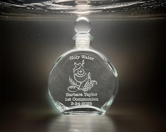 Personalized Catholic 1st Communion Holy Water Etched 6 oz. Glass Bottle