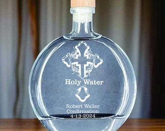 Personalized Elegant Barbwire crown Cross Holy Water Etched Large 8.5 oz. Glass Bottle