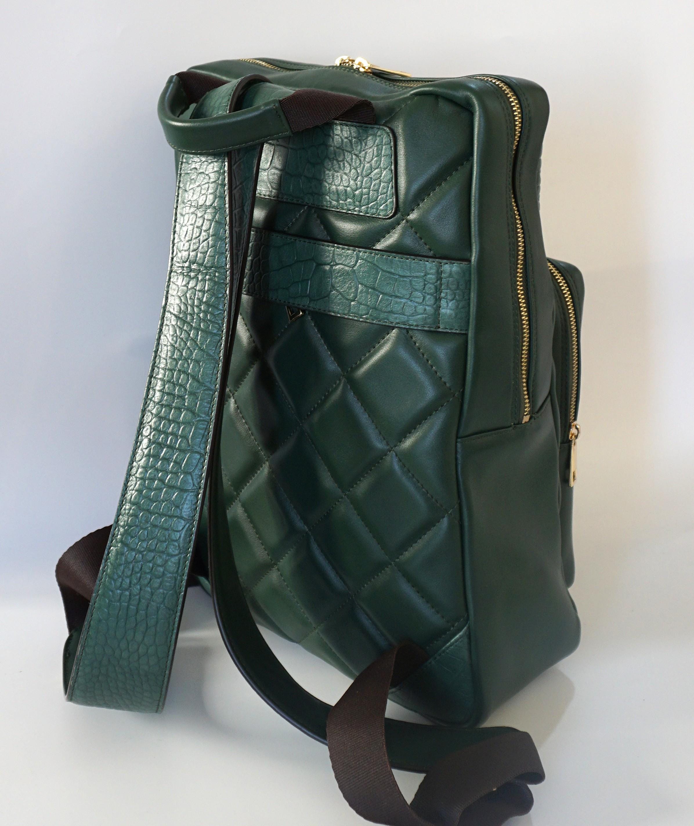 Italian Luxury Backpack, Crocodile Embossed Calfskin, Green 