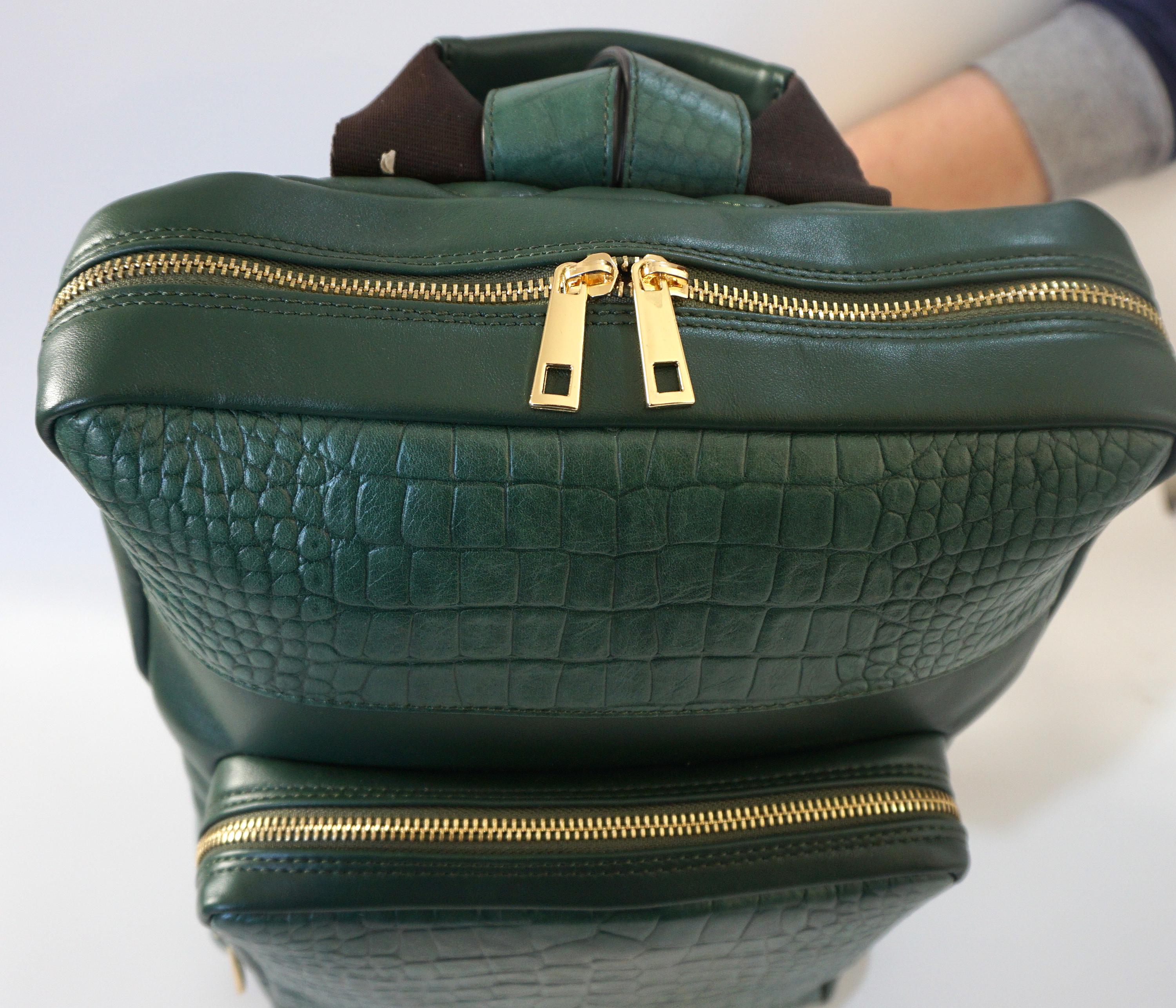 Olive Green Croc-Embossed Women\'s Backpack - Contemporary Style Womens Crocodile Leather Backpack Dark Green & Light Green  main image 3