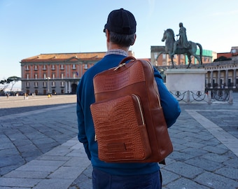 Handmade Italian Luxury Backpack, Full-Grain Calfskin, City Travel