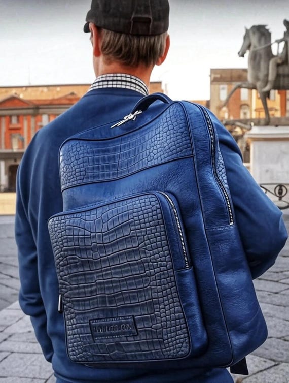 Italian Backpack Made in Calfskin Leather Crocodile Embossed  display picture 3