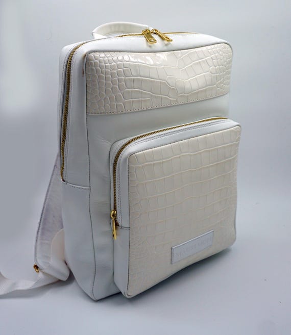 croc embossed leather backpack Luxury Crocodile Genuine side pockets Tory Burch Womens Croc-Embossed Mini