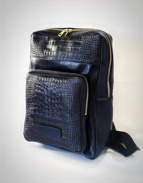 Italian Backpack Made in Calfskin Leather Crocodile Embossed 