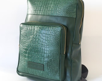 Crocodile-embossed Leather Backpack: Handmade Italian 
