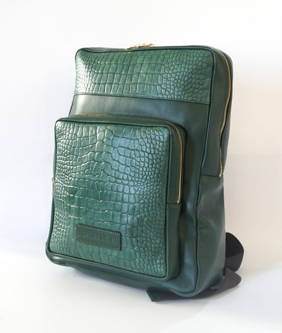 croc embossed leather backpack Print | Leather Backpack For Women side pockets SAINT LAURENT - Croc Embossed