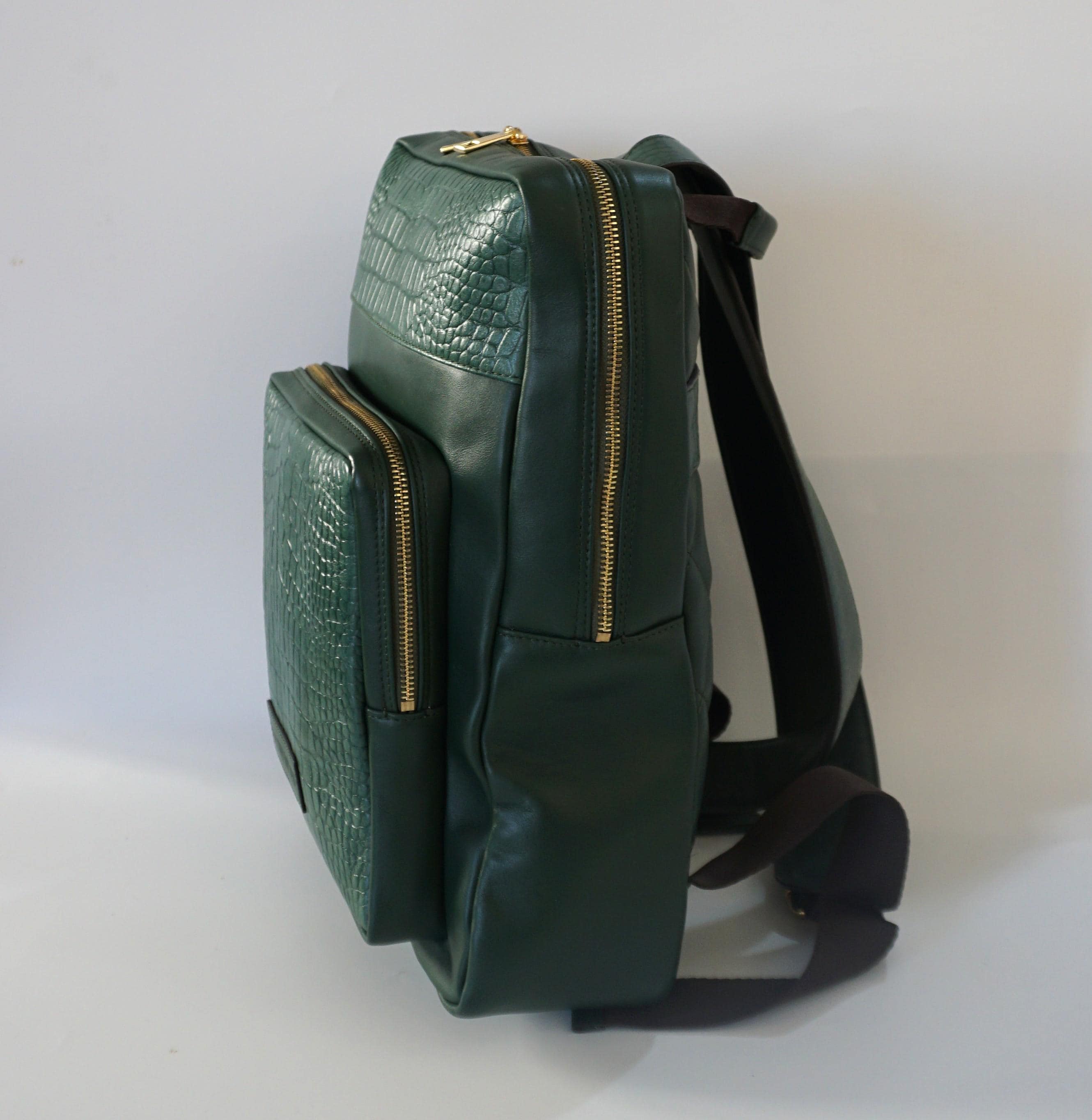 Olive Green Croc-Embossed Women\'s Backpack - Contemporary Style Womens Crocodile Leather Backpack Dark Green & Light Green  main image 4