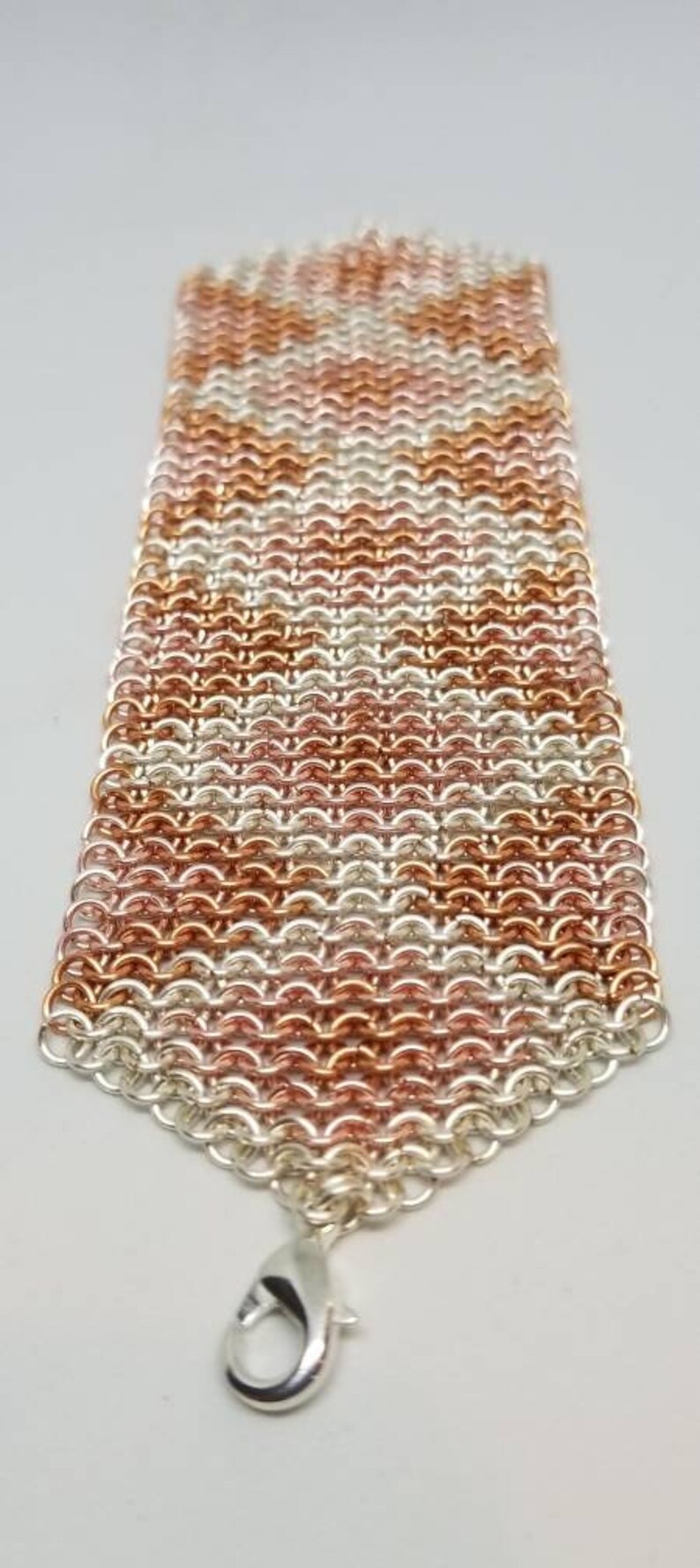 Copper, rose gold, and silver ombre chainmaille bracelet image 1